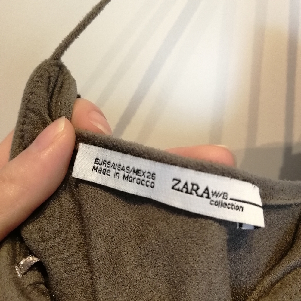 ZARA Olive faux suede thin strap frill tank top S - Picture 8 of 11
